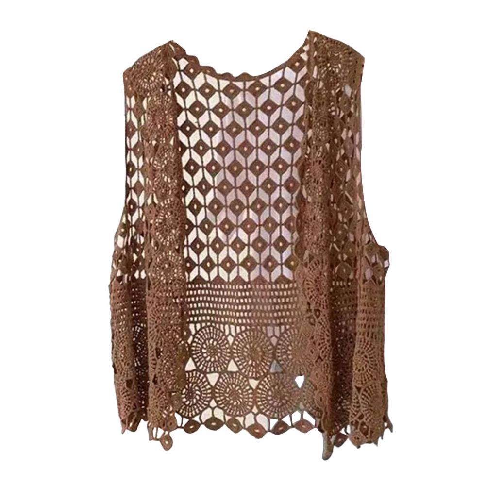 Women Vest Stylish Women's Crochet Sleeveless Cardigan Lightweight Open Stitch Summer Vest Retro Knitted Outwear Coat for Daily