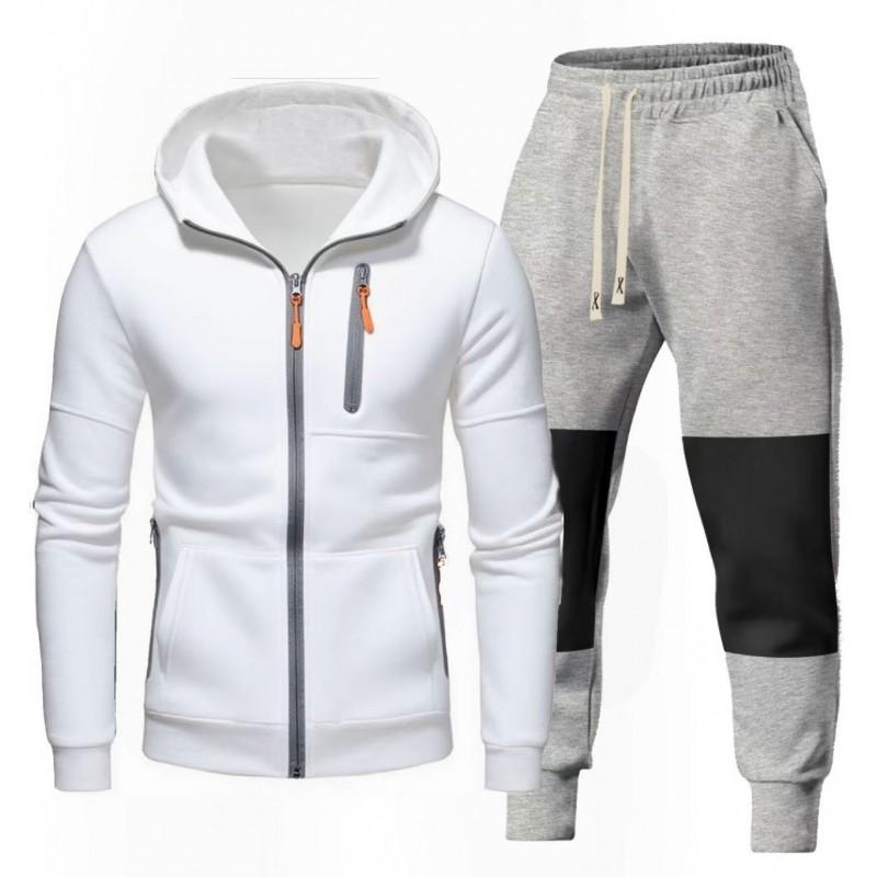 Mens Solid Color Hooded Sweatshirt Pants Set Casual Sportswear Outfit
