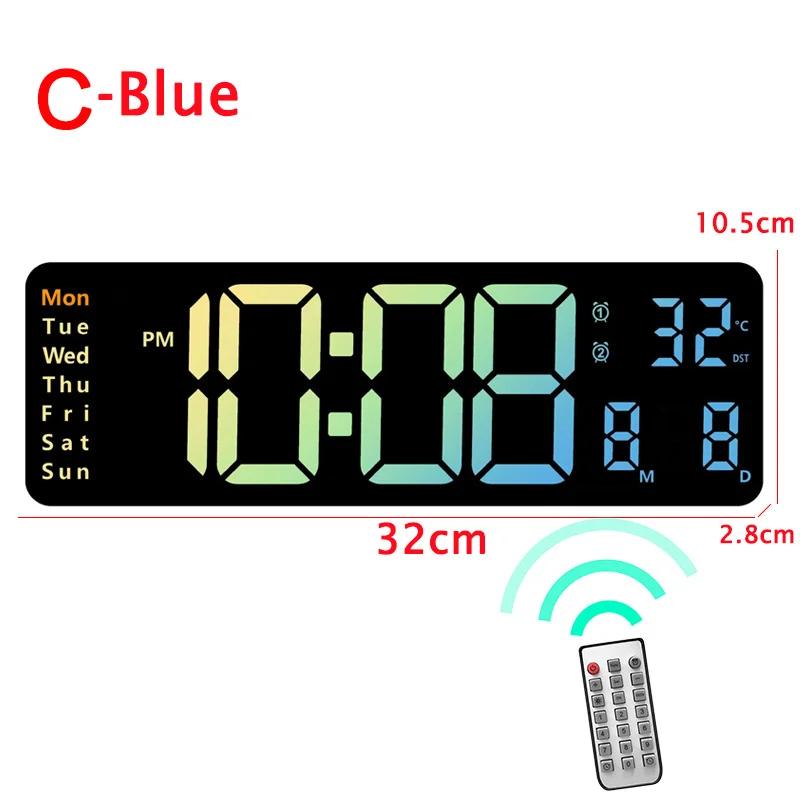 Digital Wall Clock Large LED Screen Temperature Humidity Display Electronic Alarm Clock Creative Home Decoration Remote Control