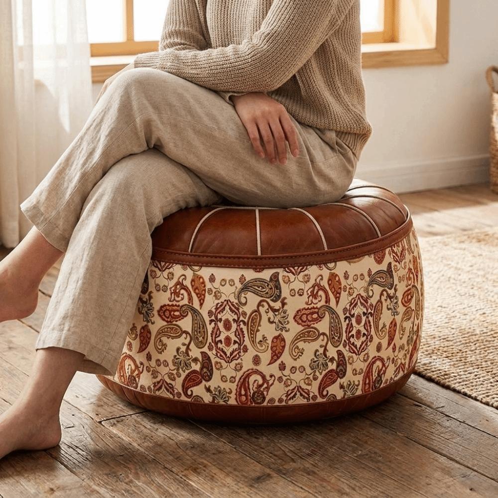 Unstuffed Sofa Stool Cover Vintage Round Footstool Cover Seat Cushion Cover  Leisure