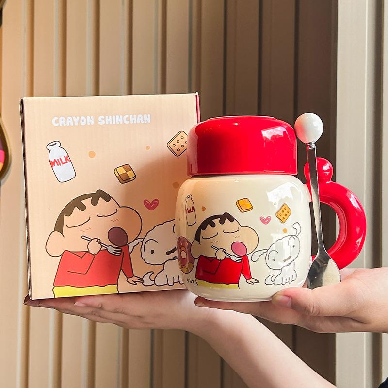 Crayon Xiaoxin Ceramic Kettle High-value mug with lid Cute large-capacity coffee water cup Birthday gift