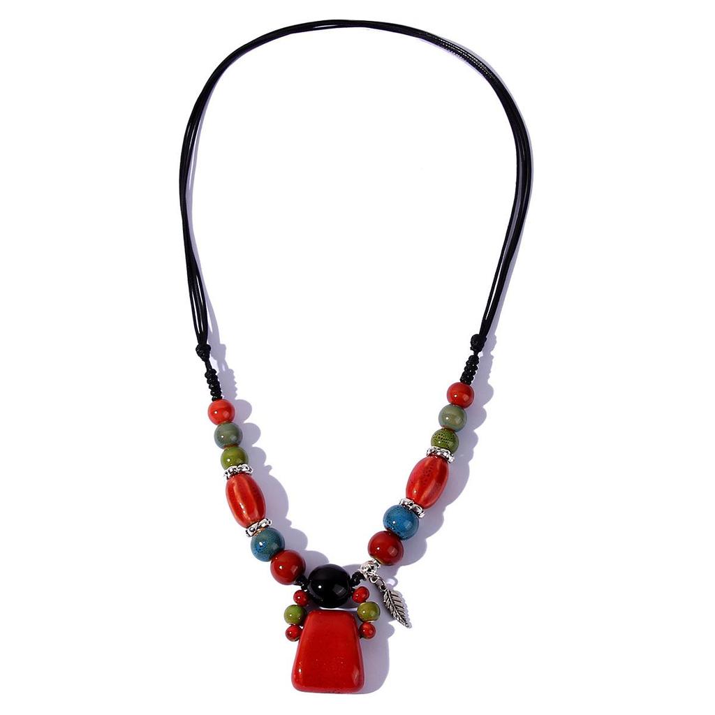 Ethnic Style Long Handmade Beaded Necklace Sweater Tourism Jewelry Necklace Colorful Ceramic Jewelry Stone Necklace