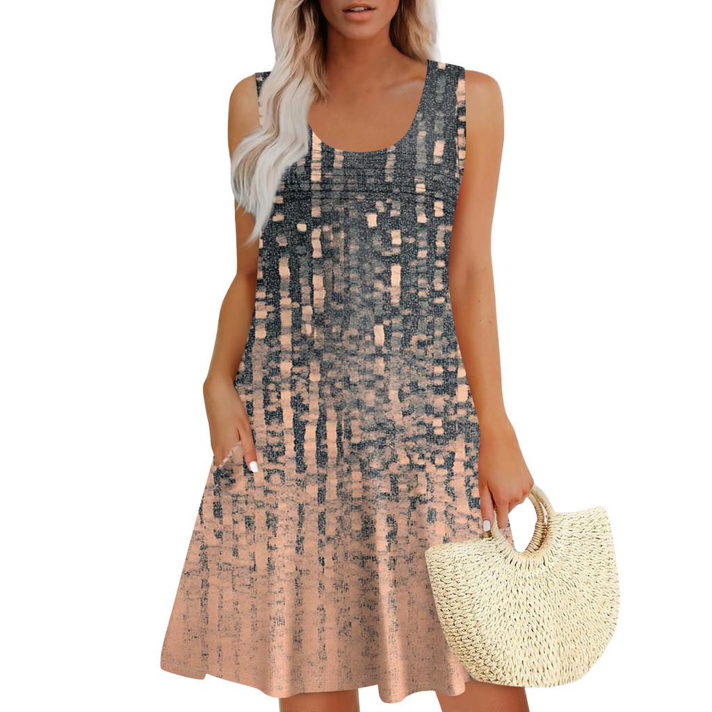 Womens Summer Dresses Loose U Neck Sleeveless Sundresses Dress With Pockets