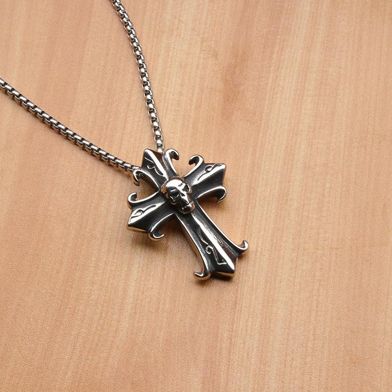 Мужская подвеска-ожерелье из титановой стали в готическом ретро-стиле с крестом и головой призрака, модные панк-украшения