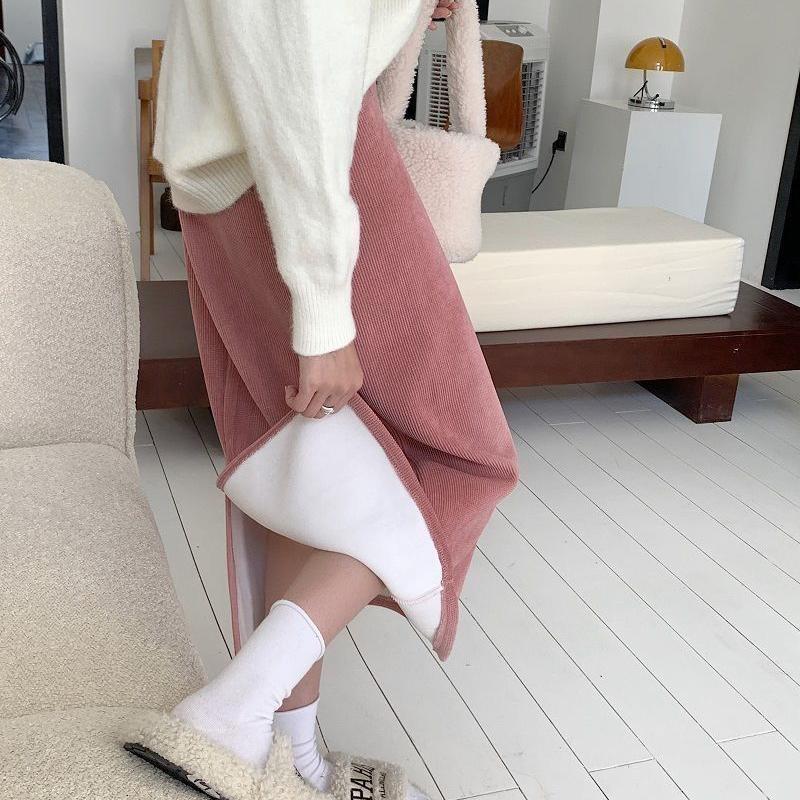 Бархатная и утолщенная женская полуюбка, осенне-зимняя, средней длины, с высокой талией, тонкая юбка трапециевидной формы с разрезом