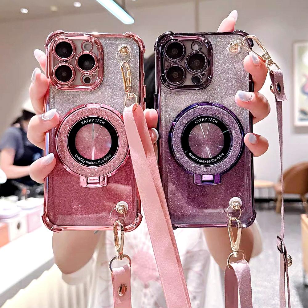 Shockproof Crossbody Lanyard Phone Case For Samsung Galaxy A52 A53 A33 A23 A13 A73 A32 4g 5g Gradient Glitter Stand Cover