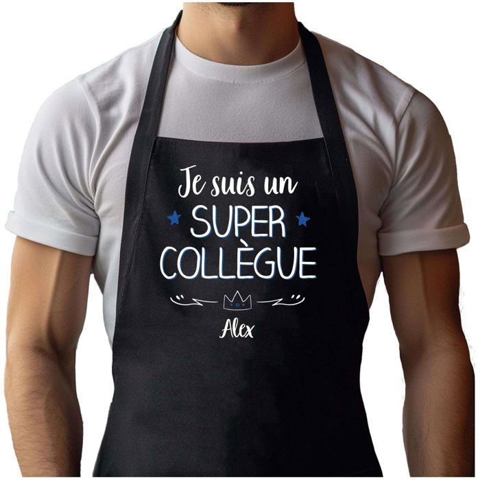 Tablier de cuisine - Alex Super Collègue Homme - Noir - Coton résistant - Impression bretonne