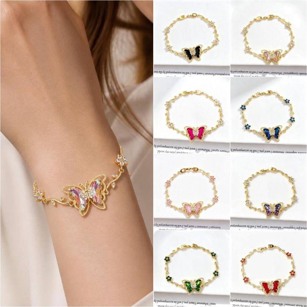 Multicolor Zircon Flower Bracelet Dreamy Aesthetic Flower Rhinestone Bracelet Women