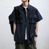 Japanese Style Solid Color Short-Sleeved Men's Summer Workwear Shirt with Large Pocket
