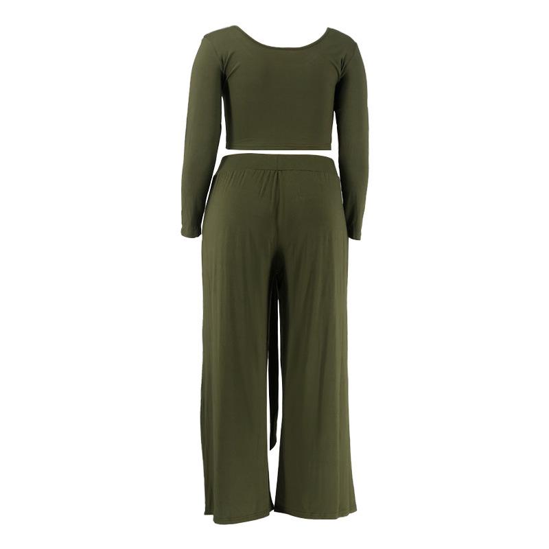 Весенне-осенний сезон, однотонный вязаный модный повседневный большой женский костюм из двух предметов