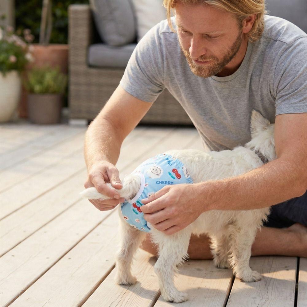Cartoon Print Washable Dog Diapers Breathable Dog Sanitary Pants Dogs in Heat