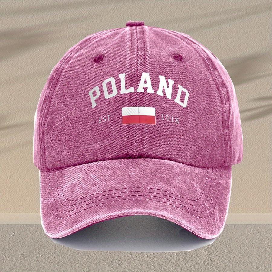 Unisex Vintage Washed Baseball Cap Adjustable Breathable Trucker Hat with Distressed Poland Lettering Lightweight Casual Da