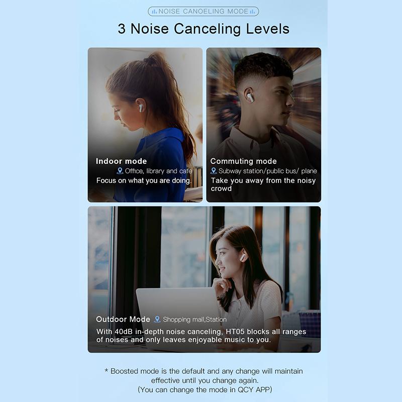QCY HT05 ANC Беспроводные наушники 40 дБ с шумоподавлением Bluetooth 5.2 Наушники 6 микрофонов ENC HD Call TWS Наушники Режим прозрачности