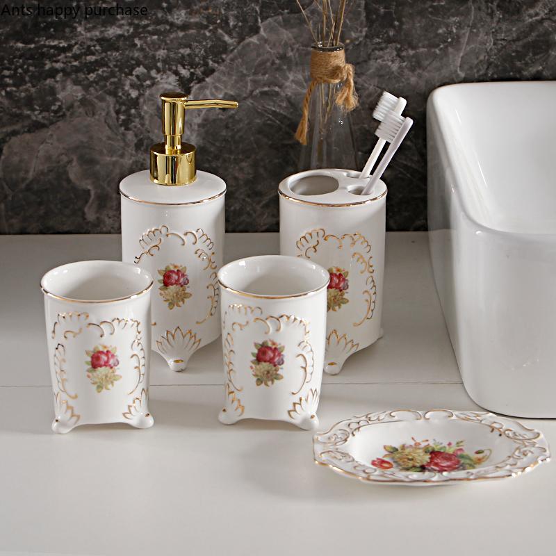 Набор для мытья ванной комнаты, набор из 5 предметов, аксессуары для украшения дома, стакан для мытья, стакан для рта, держатель для зубных щеток, флакон для лосьона, мыльница