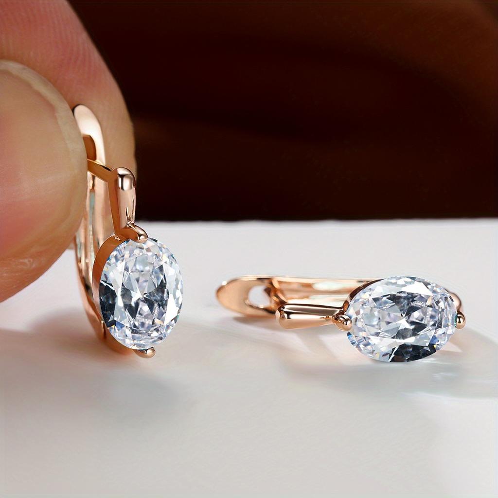 Exquisite Gold Color Oval Cut Red Blue Green Aqua Stone Hoop Earrings Woman Huggie Stud Wedding Birthday Gift Jewelry Bridal Lady Earrings