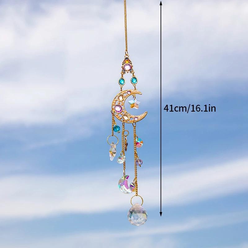Crystal Pendant Suncatcher Window Prisms Rainbow Maker Vintage Wind Chimes Sun Moon Hanging Ornament Home Garden Decoration
