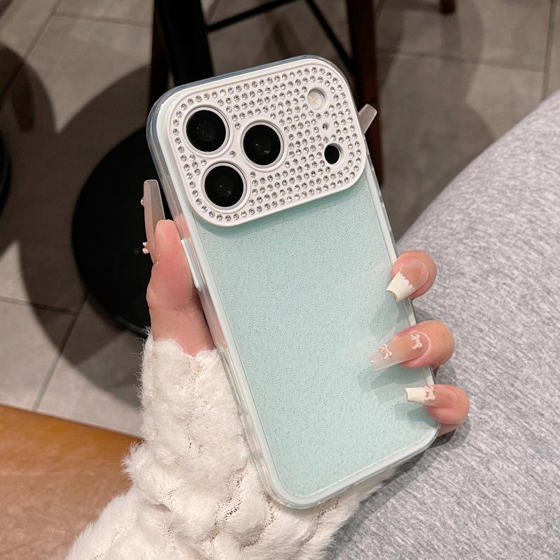 17 Подходит для iPhone16pm 2-в-1 однотонный блестящий полный бриллиант большое окно 15 Apple 14 противоударный 13 чехол для мобильного телефона
