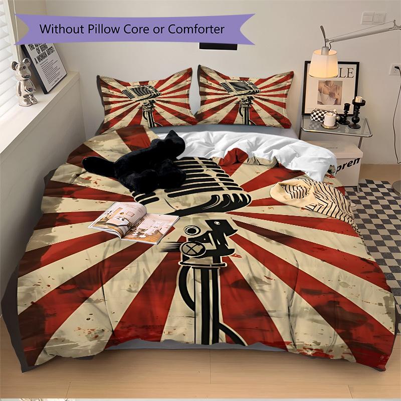 3pcs microphone Duvet Cover Set, Soft Comfortable Duvet Cover,Guest Room (1*Duvet Cover + 2*Pillowcase, Without Core) yy251104105