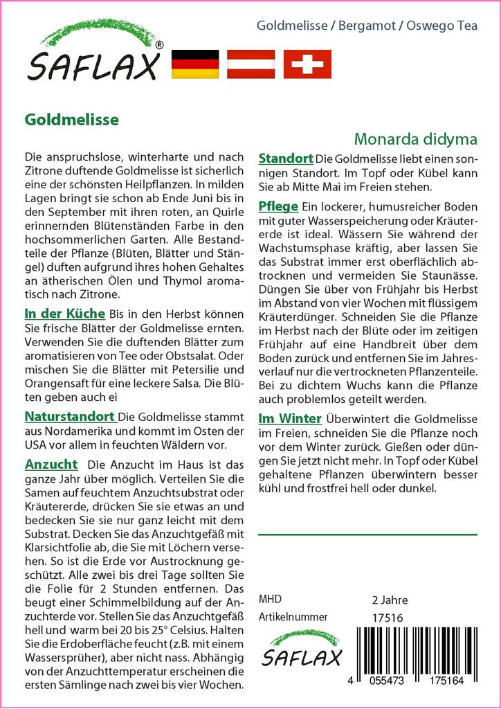 SAFLAX Garden in the Bag - Чай Бергамот / Освего - 20 семян - С субстратом в подходящем пакете-стойке - Monarda Didyma