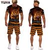 YUHA,Tiger King 3D Printed Men's T-shirt+Shorts Suit Unisex Cool Animal Summer O-Neck Tops Men/Women Couple Sport Wear Tracksuit