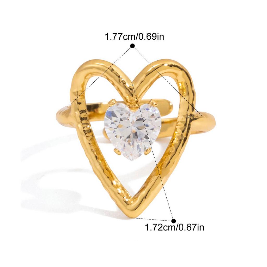 Yori Statement Heart White Cubic Zirconia Valentine's Day Open Ring for Women Tarnish Resistant Metal Attractive Jewelry