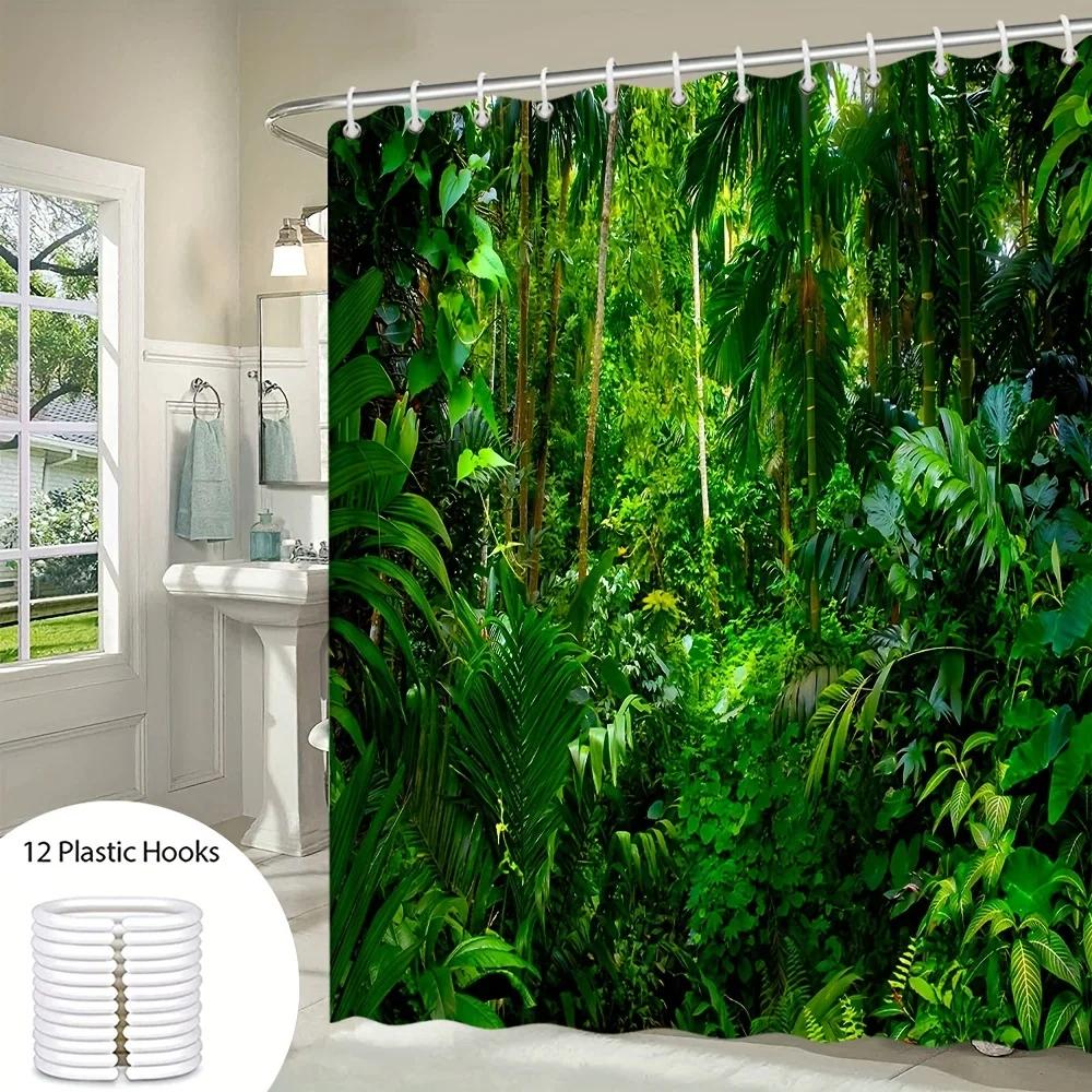 Элегантная водонепроницаемая шторка для душа с дизайном «Зеленый лес и листья» – Идеально подходит для того, чтобы привнести красоту природы в вашу ванную комнату