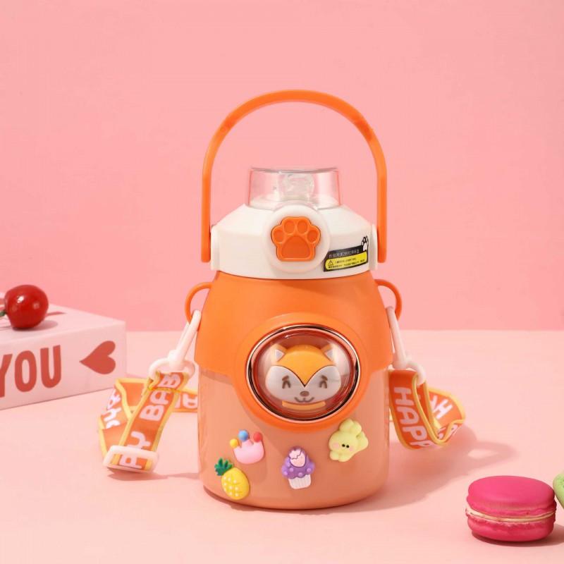 Cute Cartoon Kids Insulated Stainless Steel Water Bottle With Handle Straw 650ml Vacuum Thermos School Travel