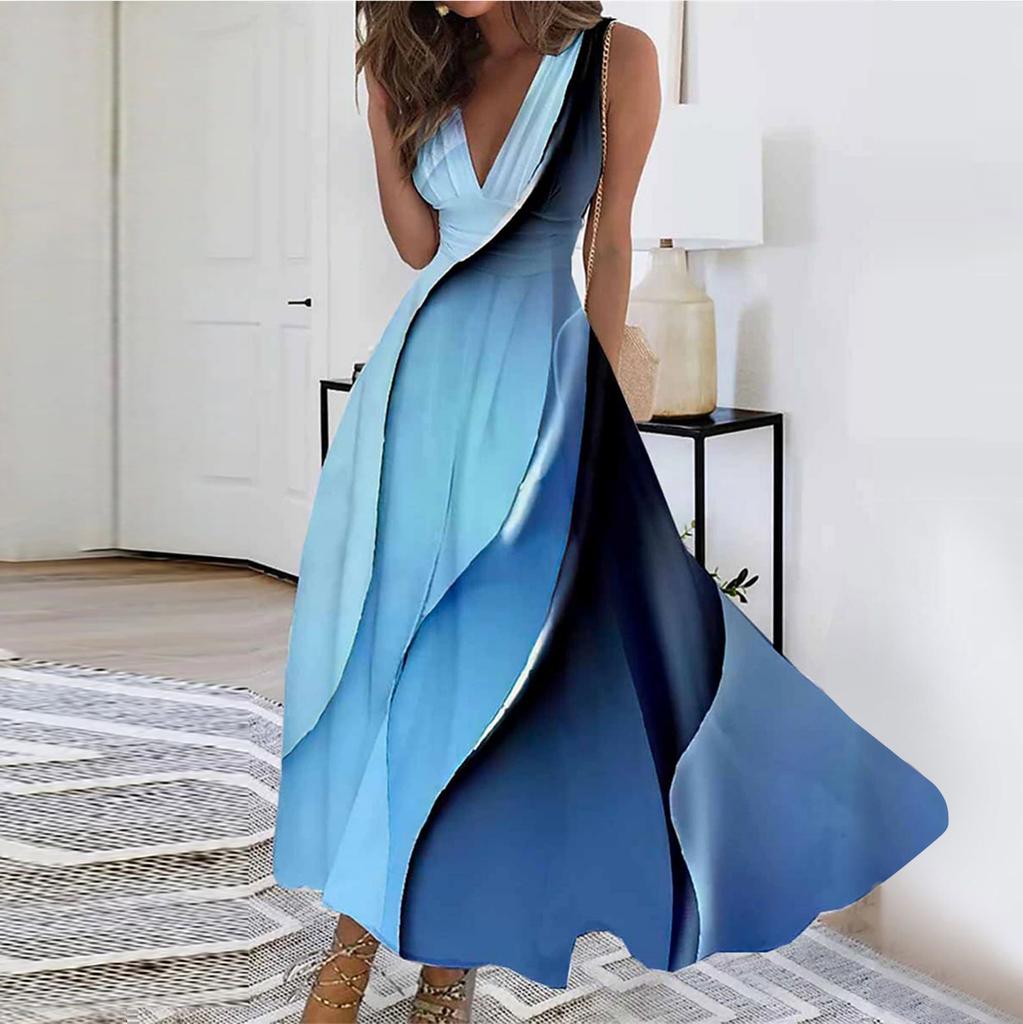 Женское длинное платье Платье макси Повседневное платье Свободное платье Платье трапециевидной формы с цветочным принтом Мода Уличная одежда На открытом воздухе Повседневные с принтом для свиданий Платье без рукавов с V-образным вырезом