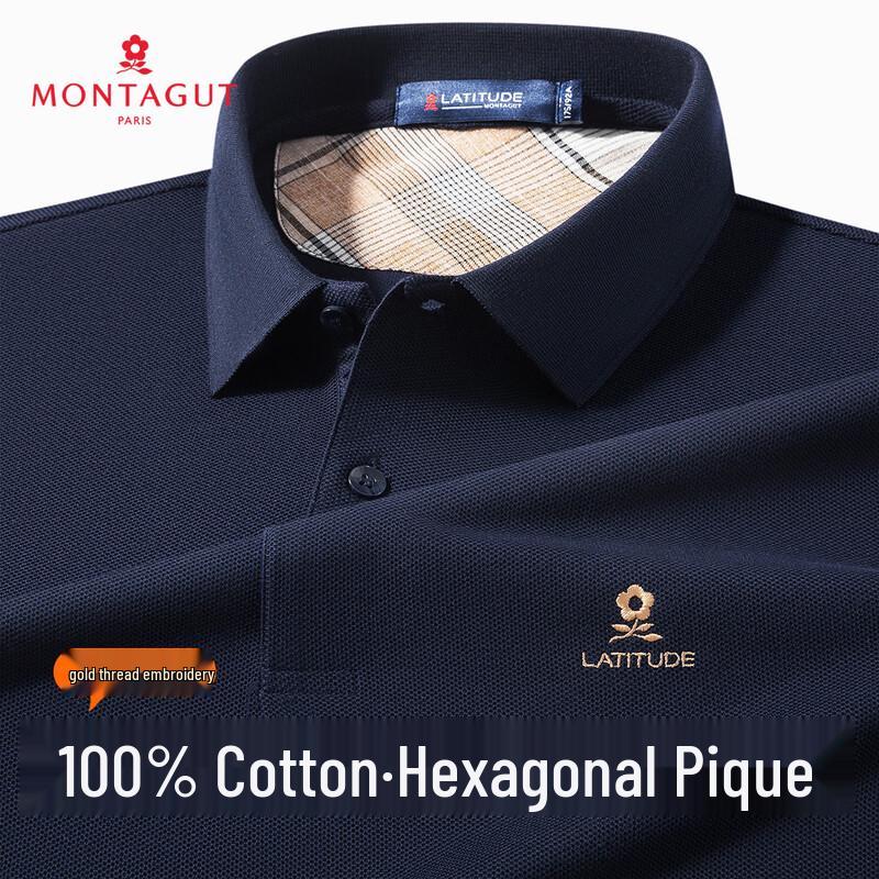 Montagut Men's 100% Cotton Long-Sleeve Embroidered Polo Shirt