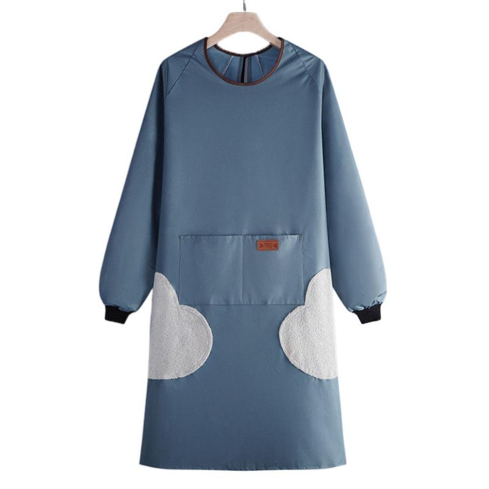 Functional Solid Color Kitchen Cooking Apron Long Sleeve Multiple Pockets Household Apron Waterproof Baking Overalls Restaurant