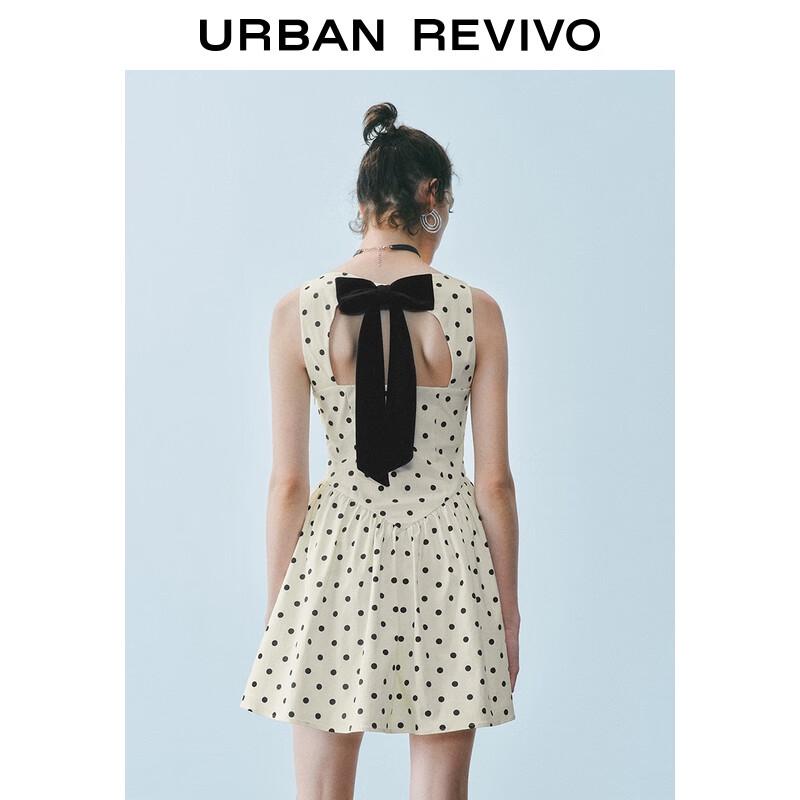 Женское платье UR 2025 Осень Французский горошек Бант Без рукавов А-силуэт