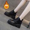 Autumn and Winter New Women's Boots Thick Sole Heightened New Muffin Bottom Middle Help Casual Lace-up Short Boots Women's Tide Velvet