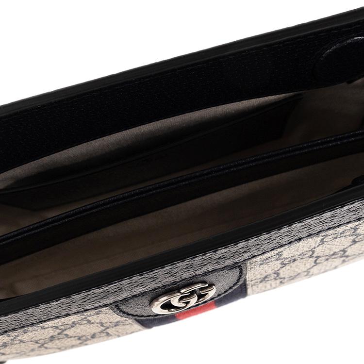 Gucci Ophidia Vintage Logo Stripe Web Canvas And Leather Envelope Clutch Bag Women Clutch Bag White Blue 503877-K05NN-4076