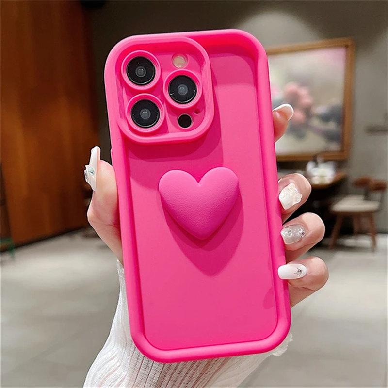 Милый мягкий жидкий силиконовый чехол с 3D сердцем любви для iPhone 15 11 12 13 14 Pro Max XR X XS Plus, бампер ярких цветов, противоударный чехол