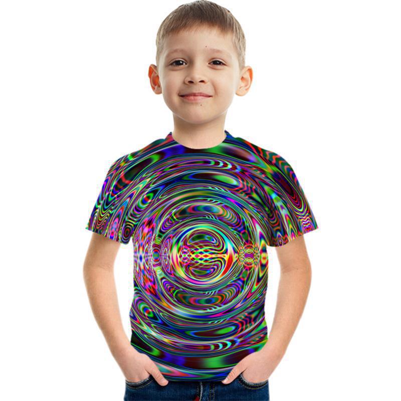 Летний круглый вырез 3D цветной принтованный топ модные повседневные детские футболки для мальчиков с коротким рукавом