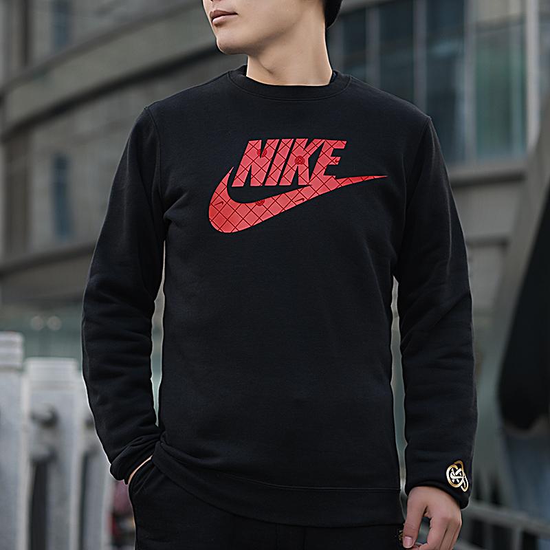 Nike Мужская толстовка с длинным рукавом, круглым вырезом и большим принтом логотипа, топ, черный DH1390-010