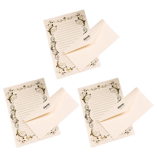 3Pcs Kraft Paper Envelopes with Clear Stripe Line Smooth Reliable Writing Vintage Style Invitations Elegant Wedding Stationery Set