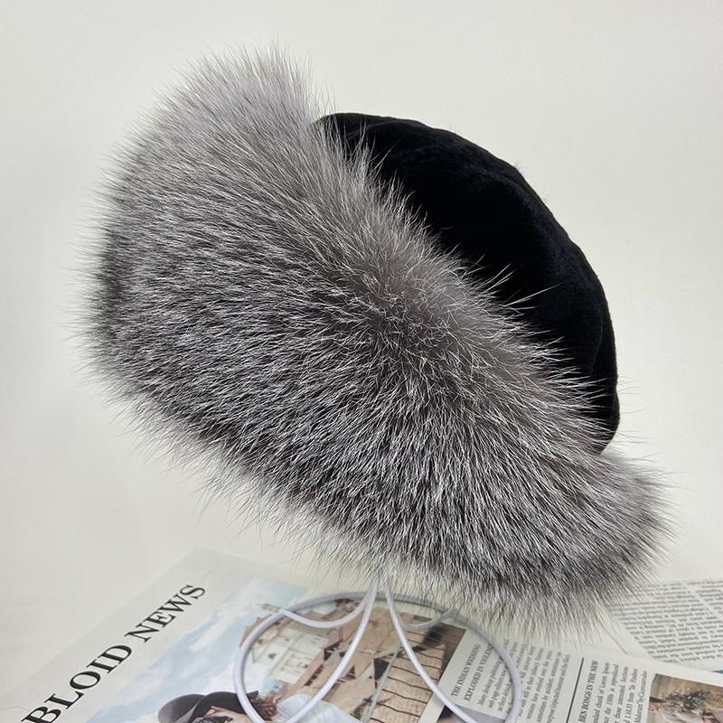 Women's Winter Real Fur Dome Hats Fluffy Natural Fox Rabbit Princess Hat