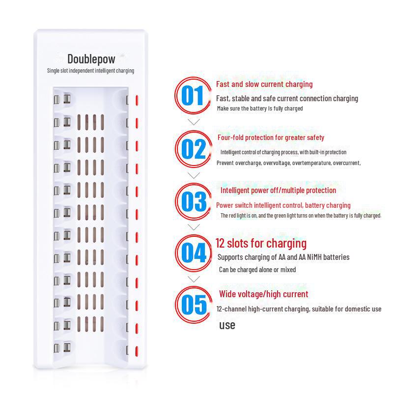 Улучшенное интеллектуальное зарядное устройство 5-го поколения с 12 слотами для NiMH/NiCd AA/AAA KTV-аккумуляторов 7-го поколения