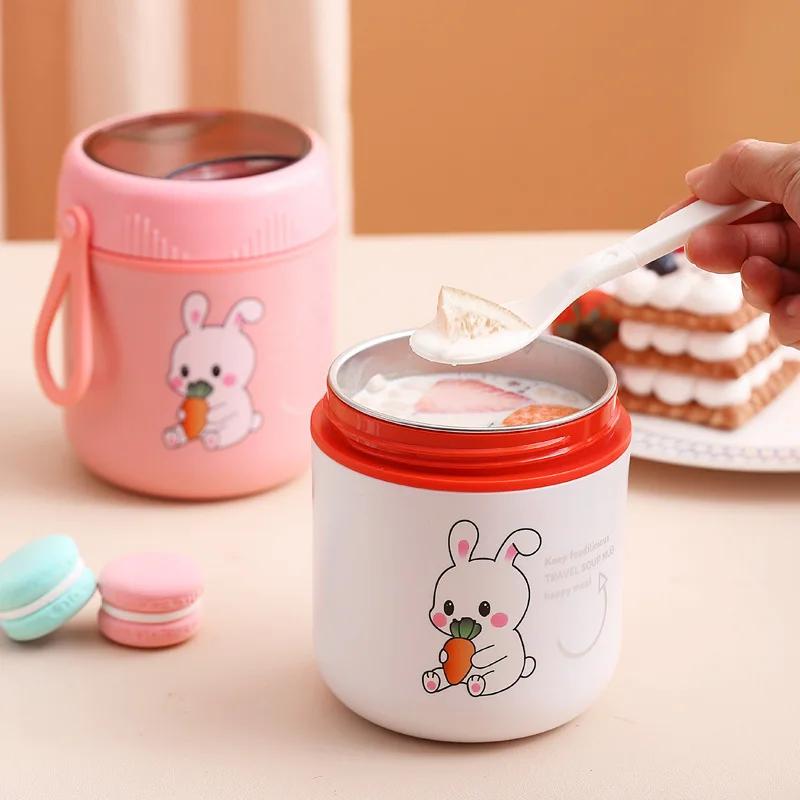 Ланч-бокс Kawaii rabbit из нержавеющей стали 304, термоконтейнер Bento, чашка для завтрака, изолированный пакет для ланча, контейнеры для подогрева еды