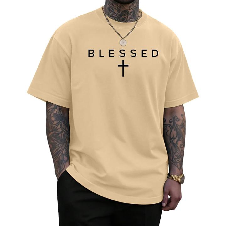 Mens Blessed Cross Graphic T Shirt Christian Faith Tee
