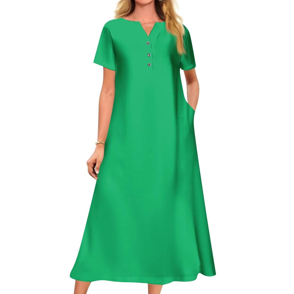 Женское летнее платье свободного кроя с принтом, V-образным вырезом и короткими рукавами