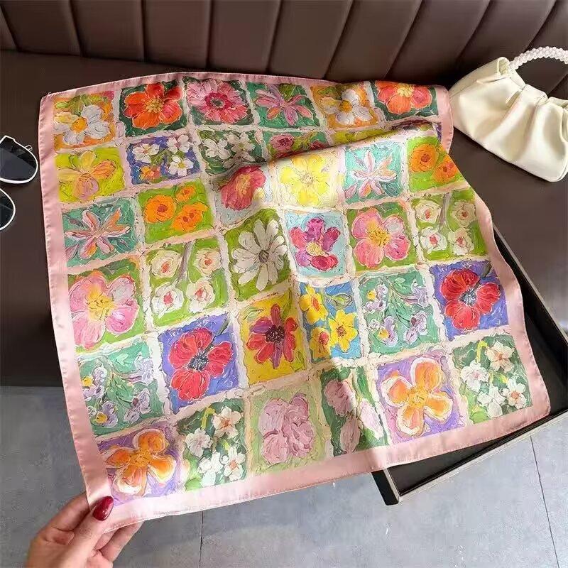 New white 71CM premium silk scarf women's neck protector scarf spring and autumn retro scarf shawl tied bag straight hair