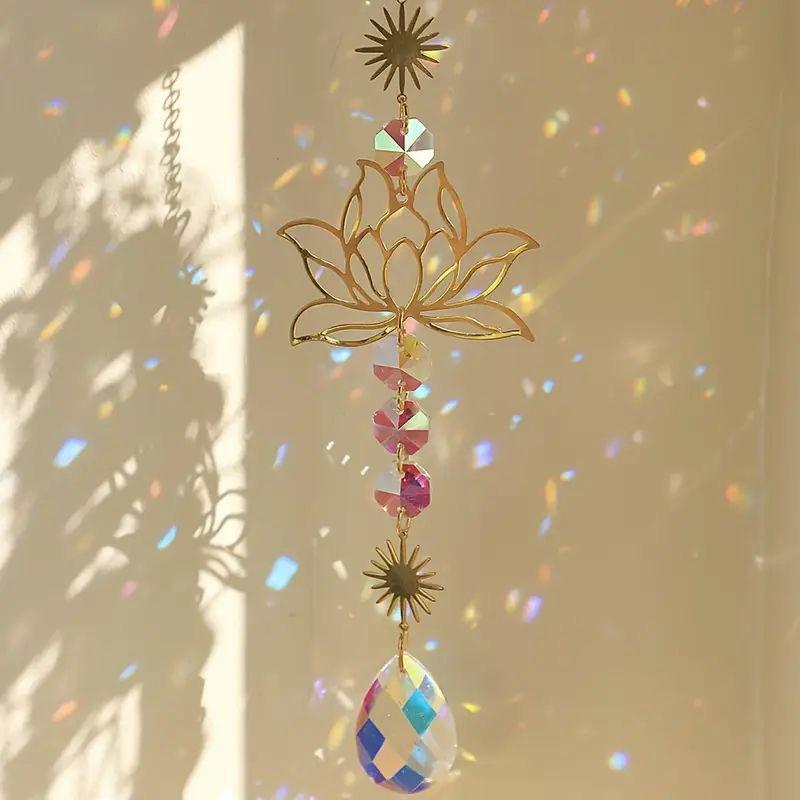 Crystal Wind Chime Rainbow Maker Sun Catcher Star Moon Sun Shape Home Garden Courtyard Hanging Wind Chime Festival Decoration