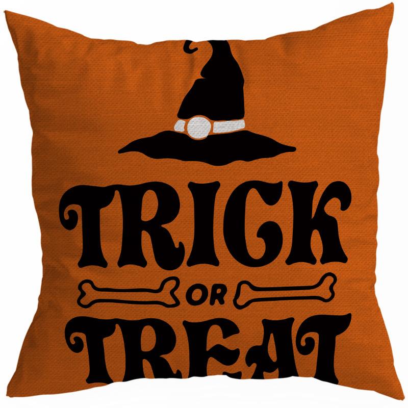 New Style 45x45cm Halloween Cushion Cover Linen Pillowcase Pumpkin Grimace Print Festival Party Decorative Pillow Covers, 1PC