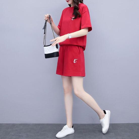 Комплект из 2 предметов для женщин, летний комплект из топа с круглым вырезом и короткими рукавами, короткие спортивные штаны, повседневный спортивный костюм для бега, комплект для отдыха