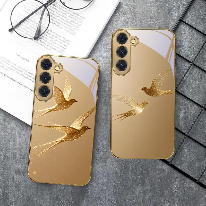 golden flying bird For Samsung Galaxy S26 S20 FE S21 S22 S23 Plus S24 Ultra S25Ultra S21+  S22Plus Golden glass phone case