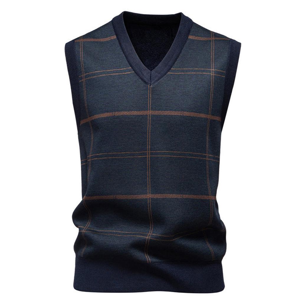 Мужской зимний флисовый жилет в клетку, пуловер, мужской свитер-жилет без рукавов свободного кроя