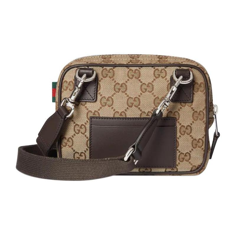 Gucci Классический дизайн с узором Double G, застежка-молния, сумка через плечо из канвы GG, мини, мужская, бежевая и темно-коричневая