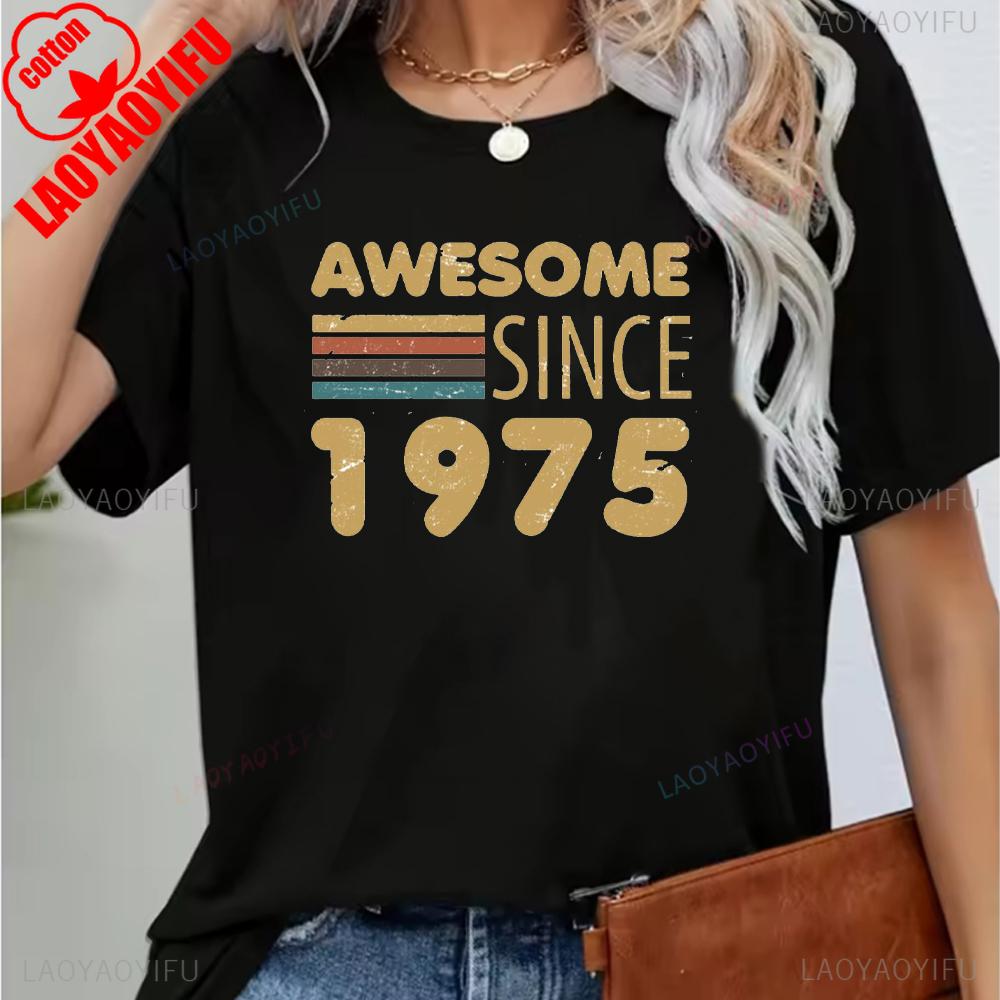 Vintage 1975 Funny 50Th Birthday Gifts 50 Years Old Retro Print TShirt Short Sleeve Crew Neck Casual Top for Summer Spring